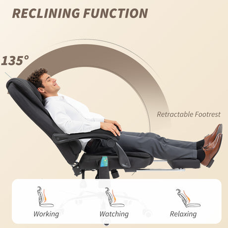 Linen Fabric Home And Office Chair 65cm Wide With Footrest - Velmora
