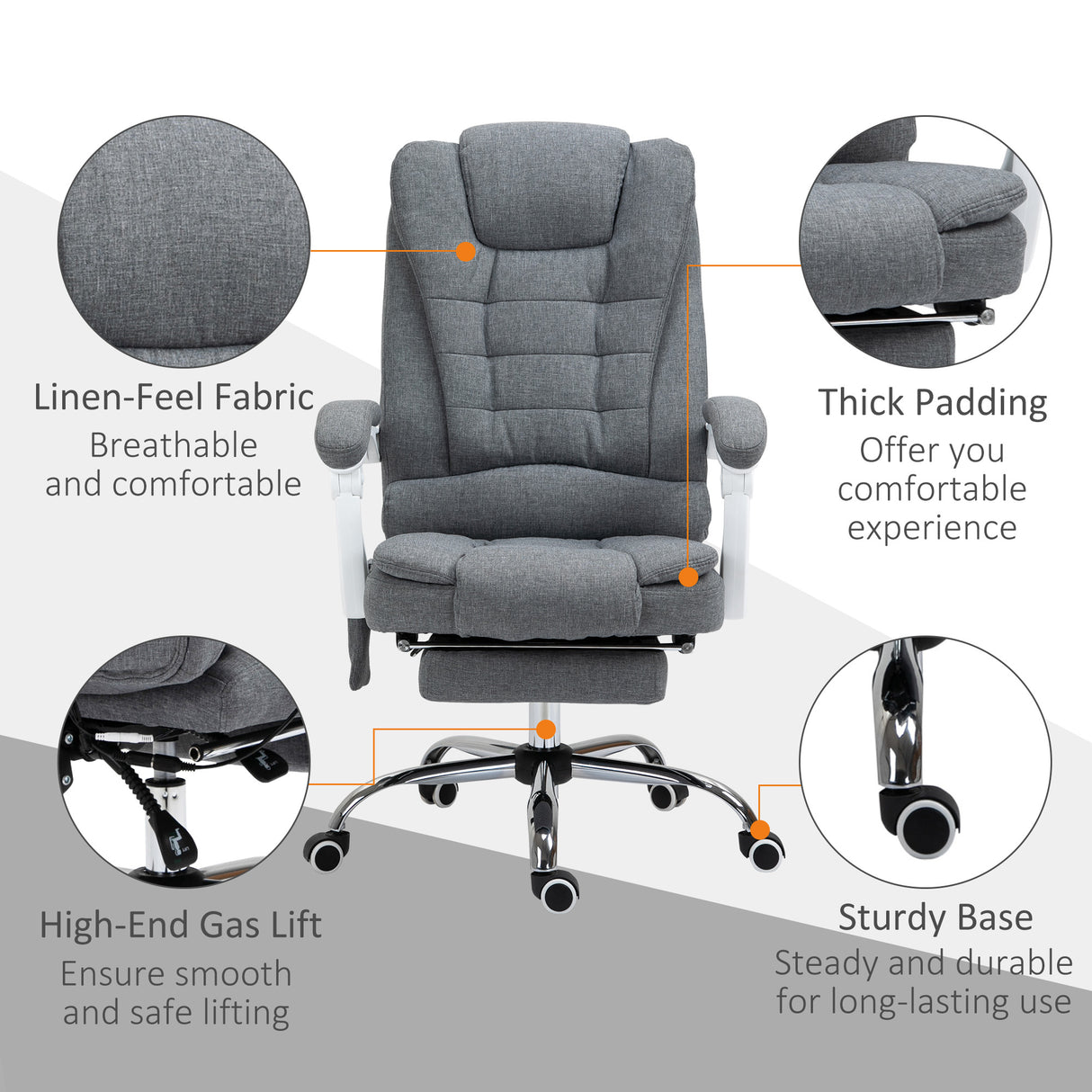 Linen Fabric Home And Office Chair 65cm Wide With Footrest - Velmora