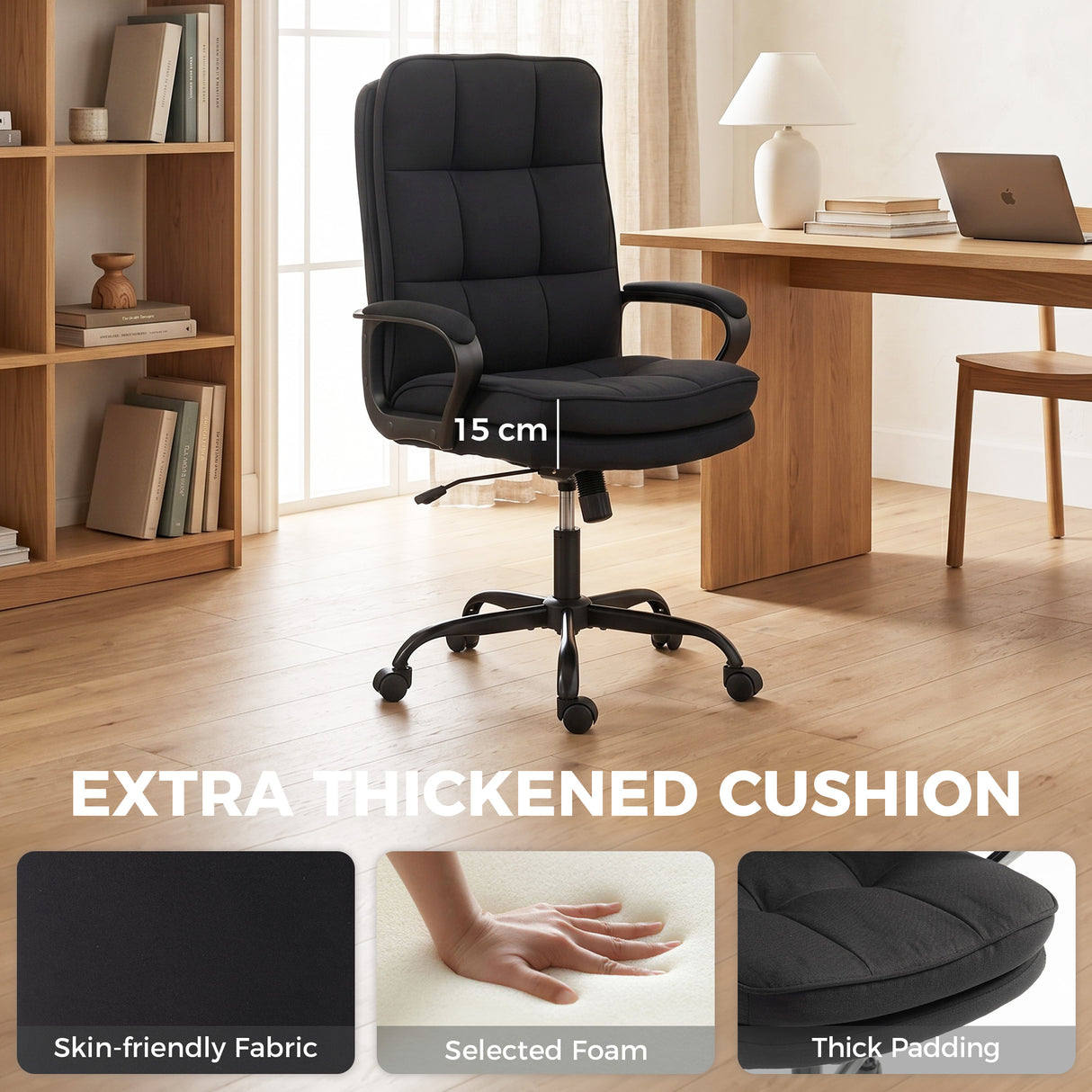 Linen Fabric Home And Office Chair 66cm Wide Double Padded - Velmora