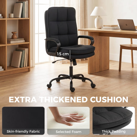 Linen Fabric Home And Office Chair 66cm Wide Double Padded - Velmora