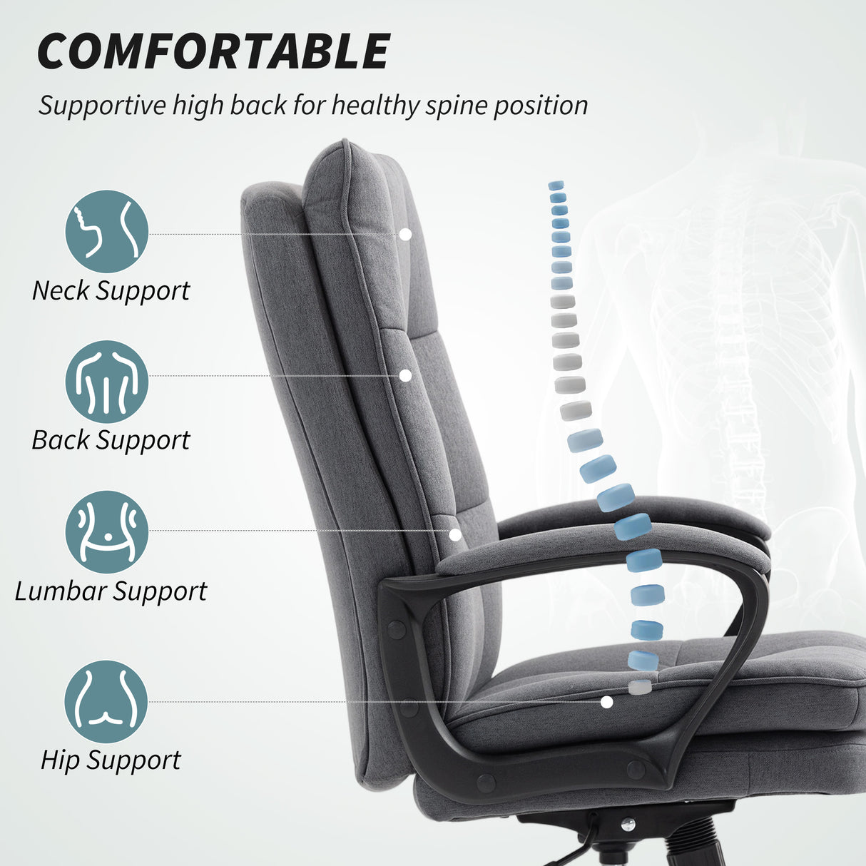 Linen Fabric Home And Office Chair 66cm Wide Double Padded - Velmora