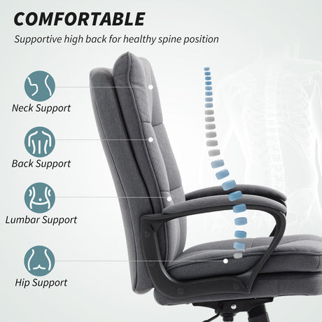 Linen Fabric Home And Office Chair 66cm Wide Double Padded - Velmora