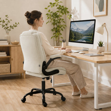 Linen Fabric Home And Office Chair 66cm Wide - Velmora