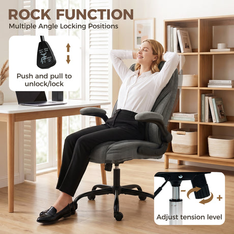 Linen Fabric Home And Office Chair 66cm Wide - Velmora