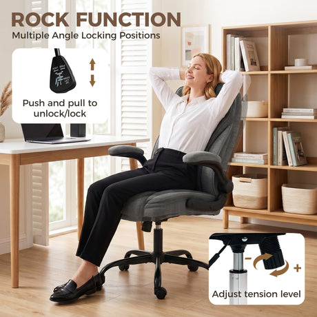 Linen Fabric Home And Office Chair 66cm Wide - Velmora