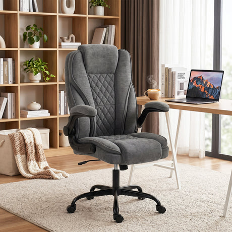 Linen Fabric Home And Office Chair 66cm Wide - Velmora