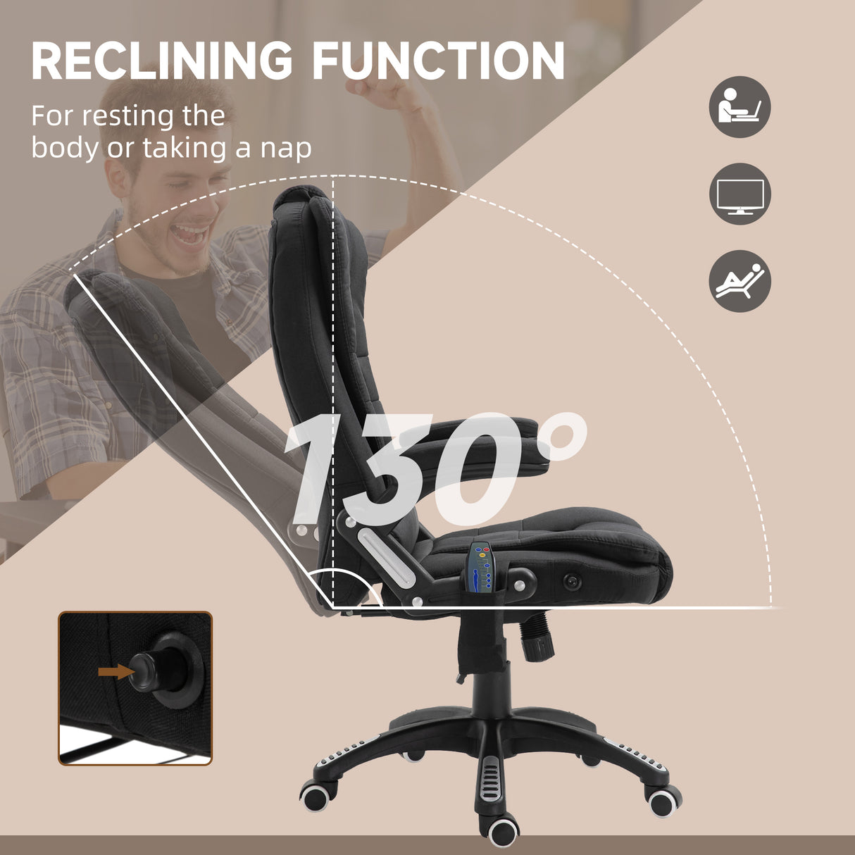 Linen Fabric Home And Office Chair 67cm Wide With Armrest - Velmora