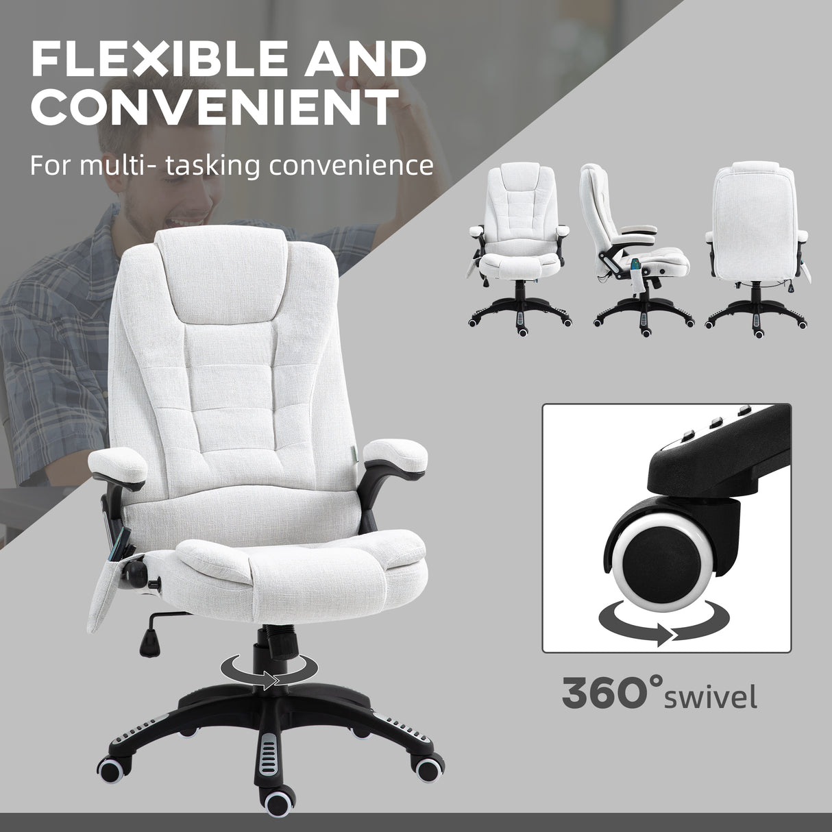 Linen Fabric Home And Office Chair 67cm Wide With Armrest - Velmora