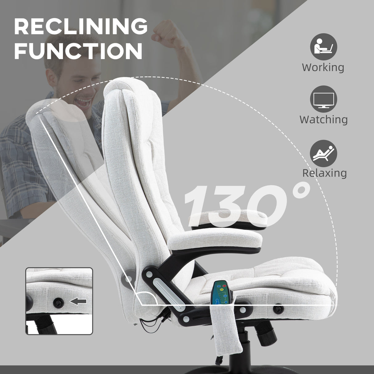 Linen Fabric Home And Office Chair 67cm Wide With Armrest - Velmora
