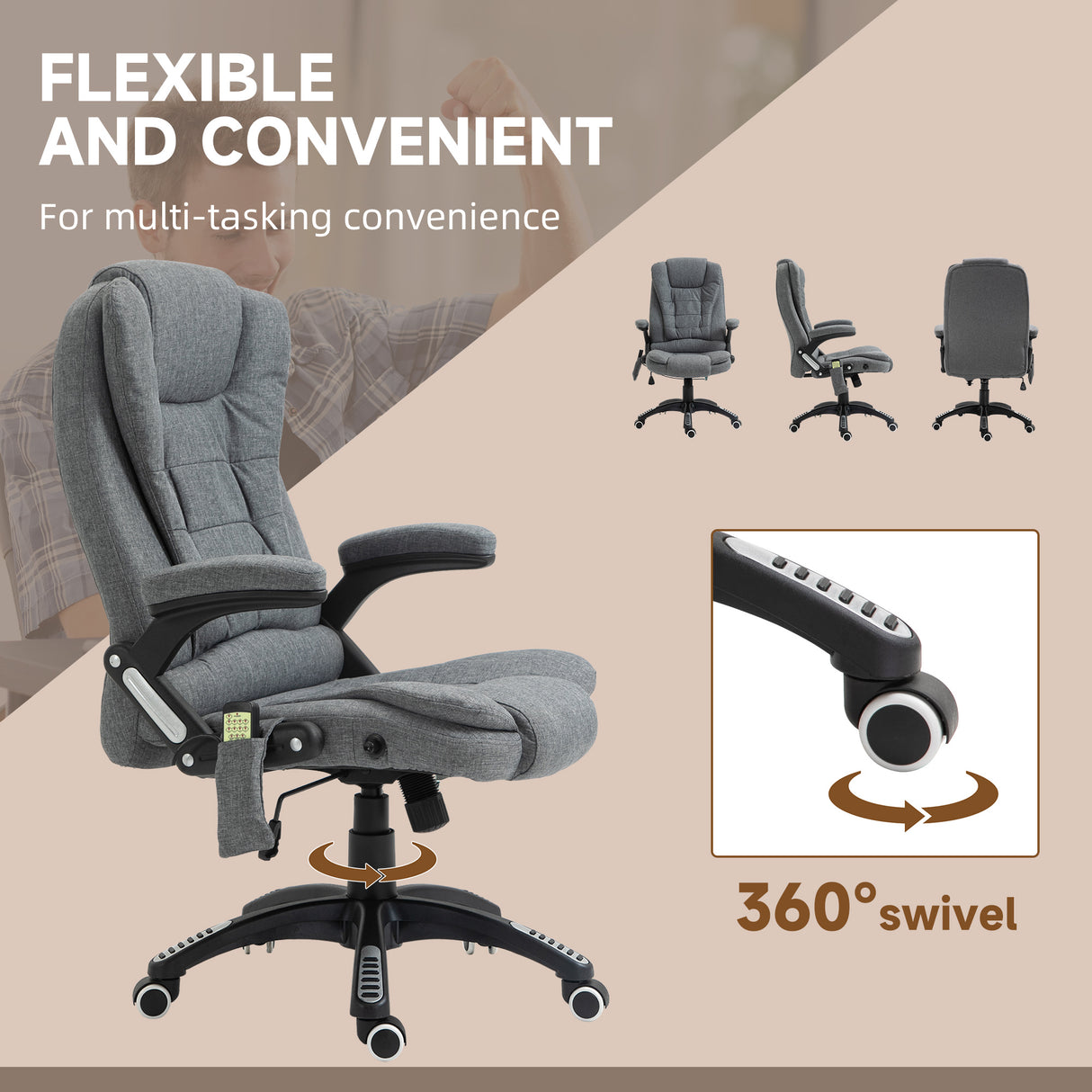 Linen Fabric Home And Office Chair 67cm Wide With Armrest - Velmora
