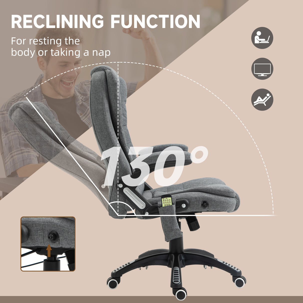 Linen Fabric Home And Office Chair 67cm Wide With Armrest - Velmora