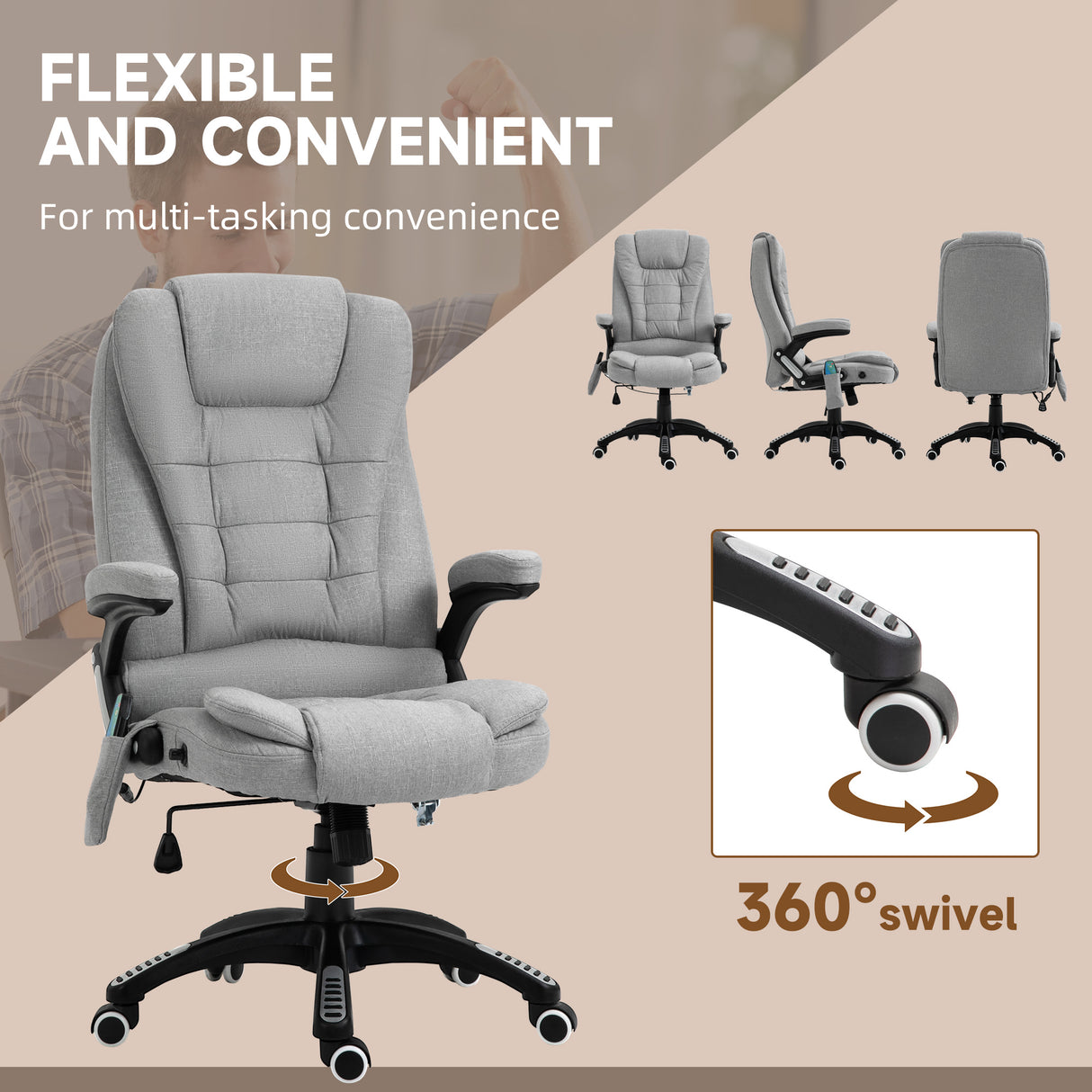 Linen Fabric Home And Office Chair 67cm Wide With Armrest - Velmora