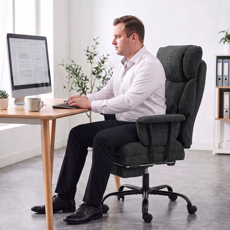 Linen Fabric Home And Office Chair 74cm Wide With Footrest - Velmora