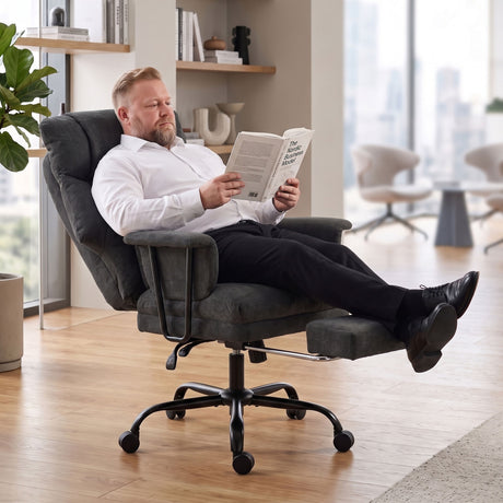 Linen Fabric Home And Office Chair 74cm Wide With Footrest - Velmora