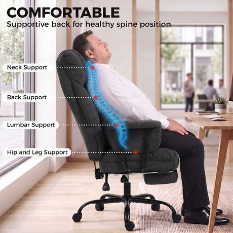 Linen Fabric Home And Office Chair 74cm Wide With Footrest - Velmora