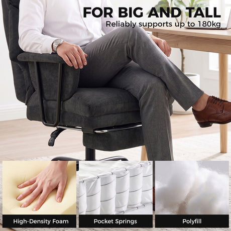 Linen Fabric Home And Office Chair 74cm Wide With Footrest - Velmora