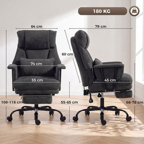 Linen Fabric Home And Office Chair 74cm Wide With Footrest - Velmora
