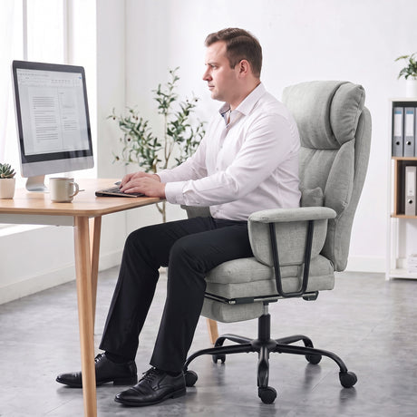 Linen Fabric Home And Office Chair 74cm Wide With Footrest - Velmora