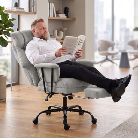 Linen Fabric Home And Office Chair 74cm Wide With Footrest - Velmora