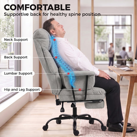 Linen Fabric Home And Office Chair 74cm Wide With Footrest - Velmora