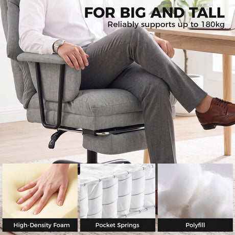 Linen Fabric Home And Office Chair 74cm Wide With Footrest - Velmora