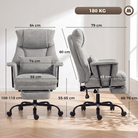 Linen Fabric Home And Office Chair 74cm Wide With Footrest - Velmora
