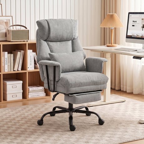 Linen Fabric Home And Office Chair 74cm Wide With Footrest - Velmora