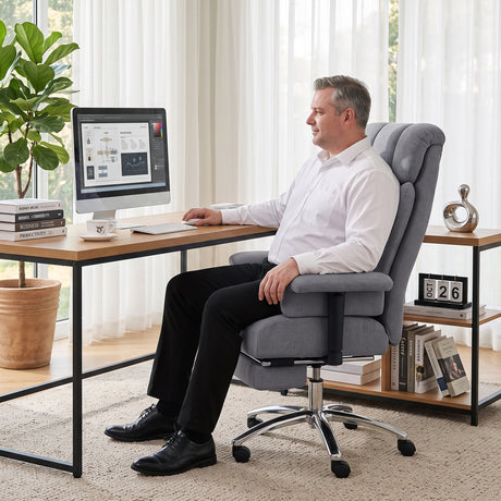 Linen Fabric Home And Office Chair 75cm Wide With Footrest - Velmora