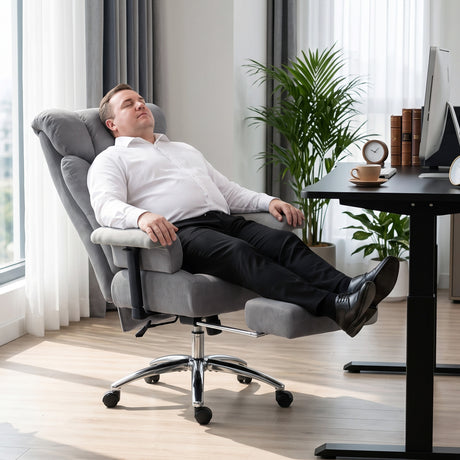 Linen Fabric Home And Office Chair 75cm Wide With Footrest - Velmora