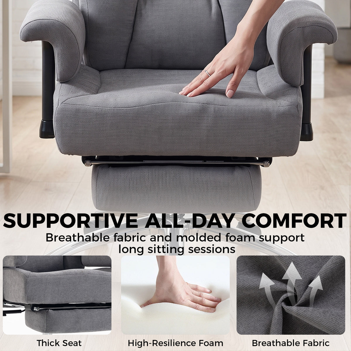 Linen Fabric Home And Office Chair 75cm Wide With Footrest - Velmora