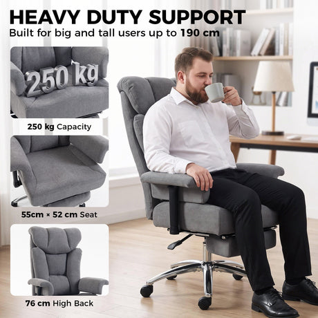 Linen Fabric Home And Office Chair 75cm Wide With Footrest - Velmora