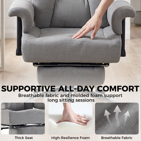 Linen Fabric Home And Office Chair 75cm Wide With Footrest - Velmora