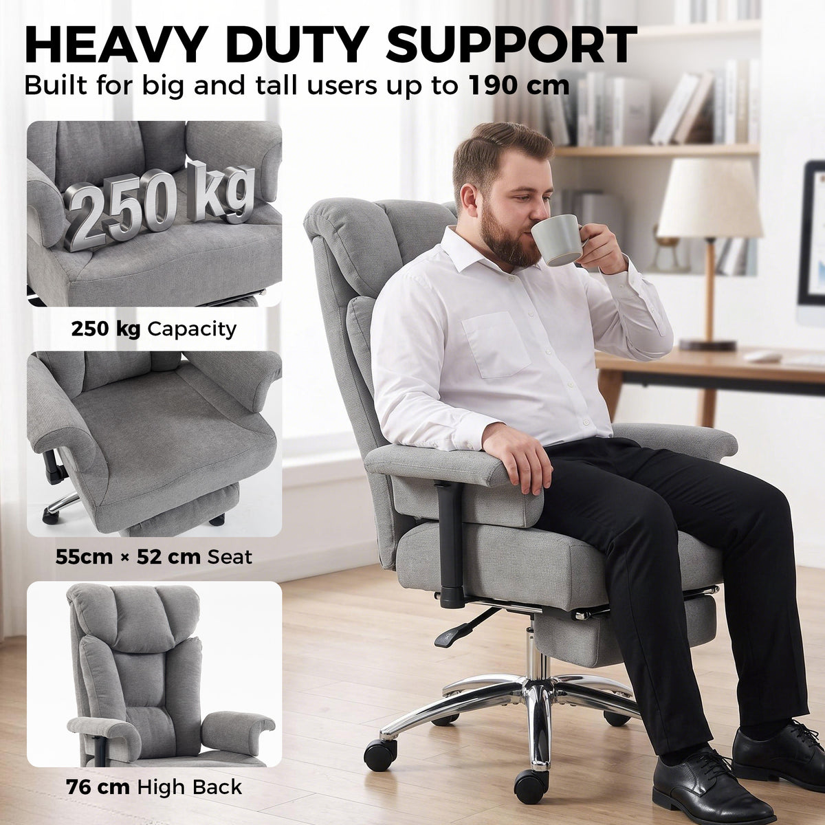 Linen Fabric Home And Office Chair 75cm Wide With Footrest - Velmora