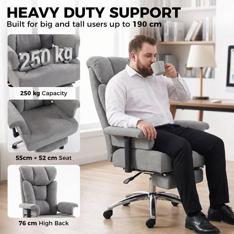 Linen Fabric Home And Office Chair 75cm Wide With Footrest - Velmora