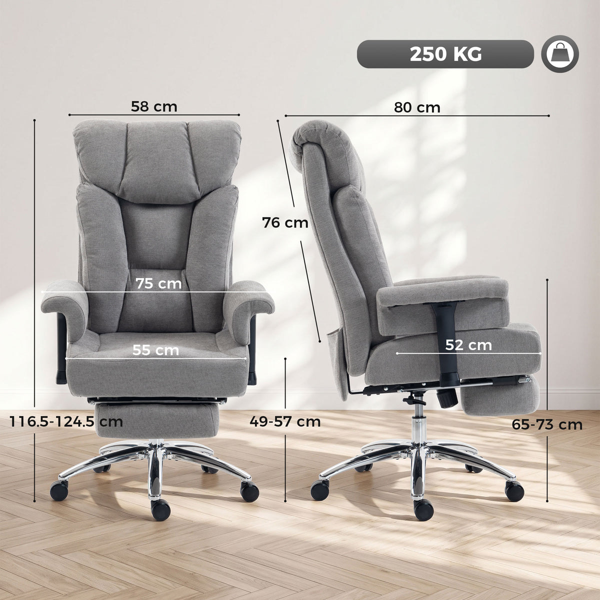 Linen Fabric Home And Office Chair 75cm Wide With Footrest - Velmora