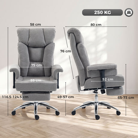 Linen Fabric Home And Office Chair 75cm Wide With Footrest - Velmora