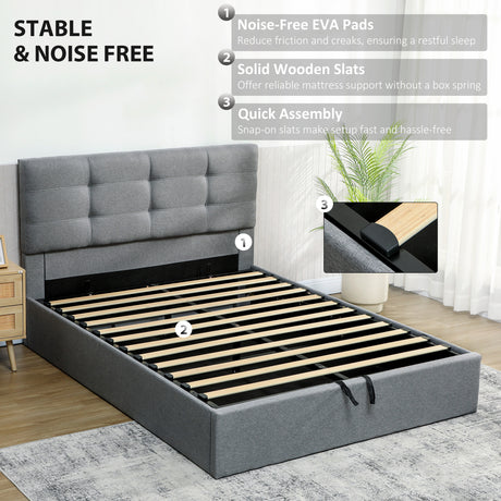 Linen Fabric King Size Ottoman Storage Bed 141cm Wide - Velmora