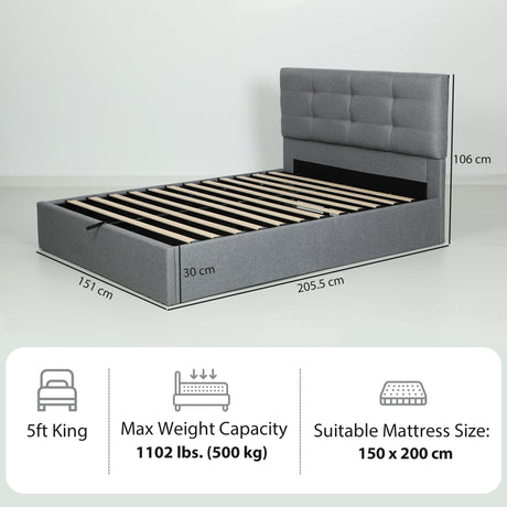 Linen Fabric King Size Ottoman Storage Bed 141cm Wide - Velmora