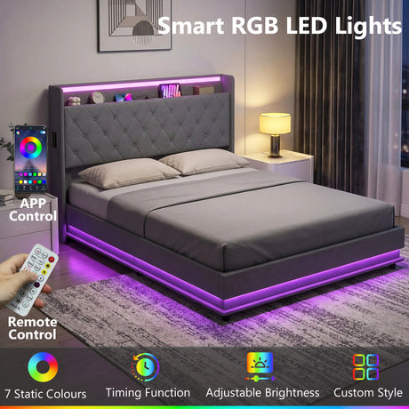 Linen Fabric King Size Ottoman Storage Bed 157cm Wide With LED Lights - Velmora