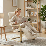 Linen Fabric Lounge Chair 66cm Wide With Footrest - Velmora