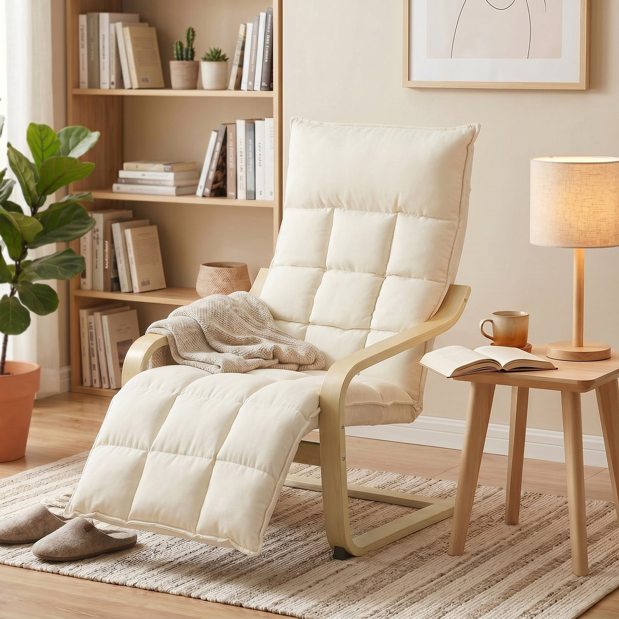 Linen Fabric Lounge Chair 66cm Wide With Footrest - Velmora