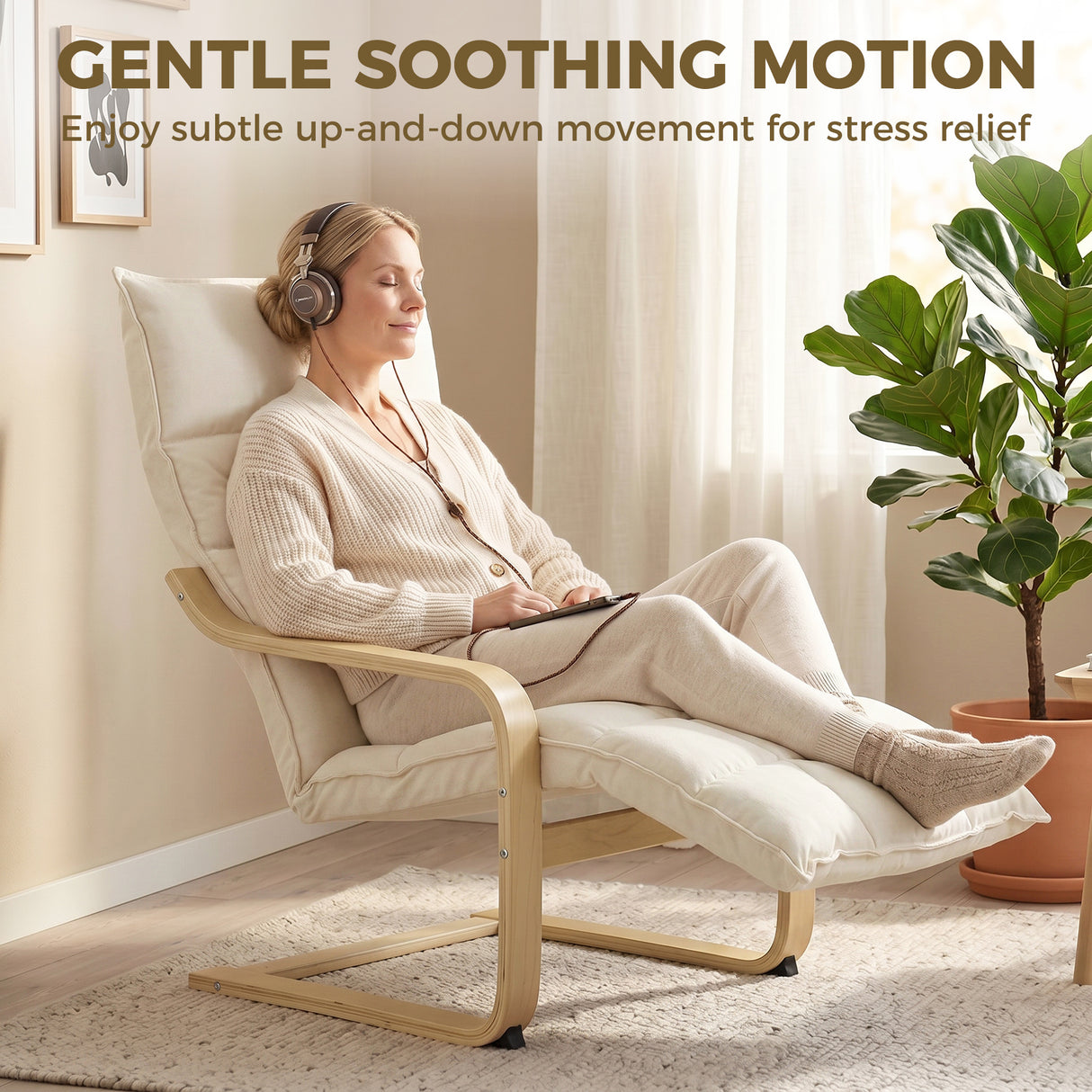 Linen Fabric Lounge Chair 66cm Wide With Footrest - Velmora