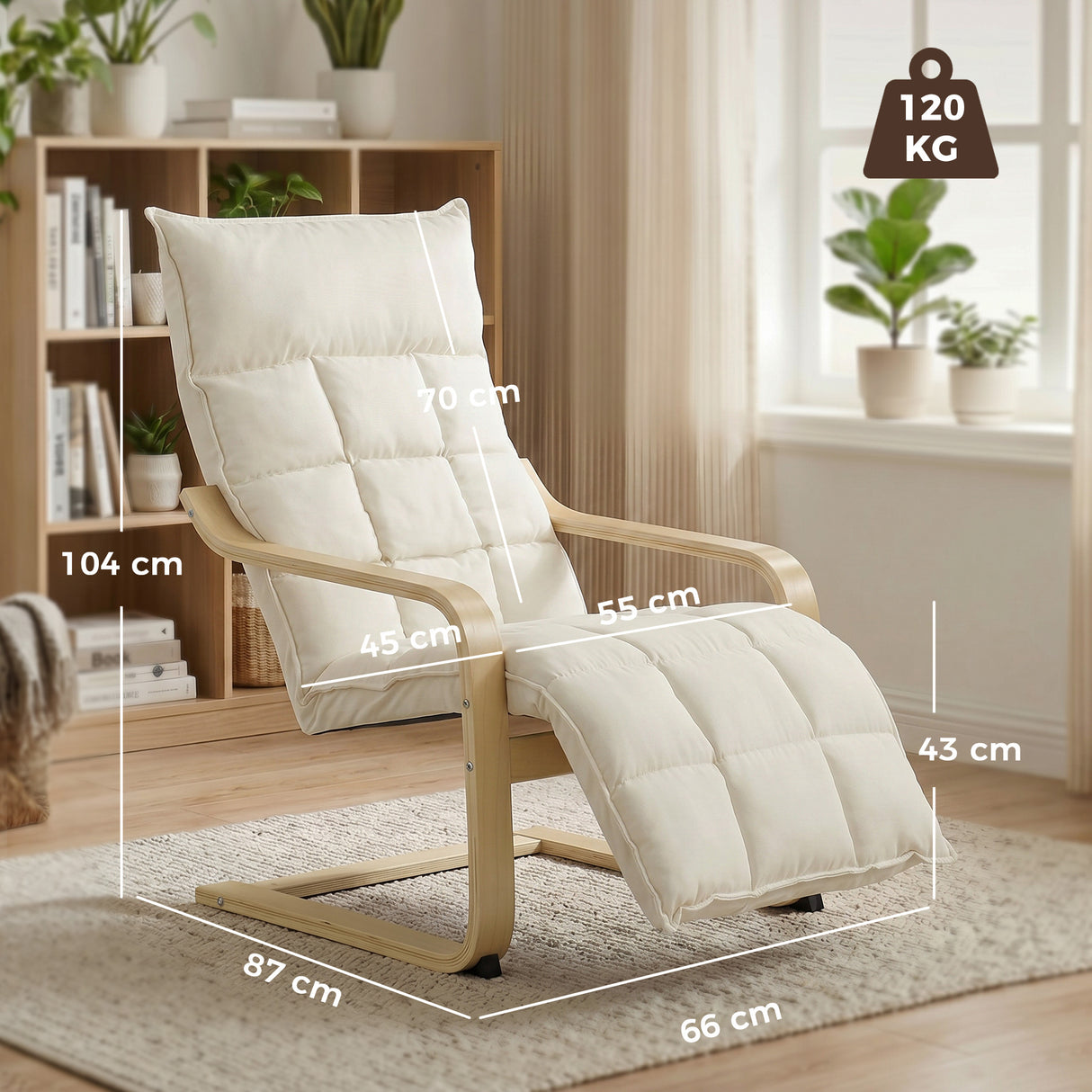 Linen Fabric Lounge Chair 66cm Wide With Footrest - Velmora