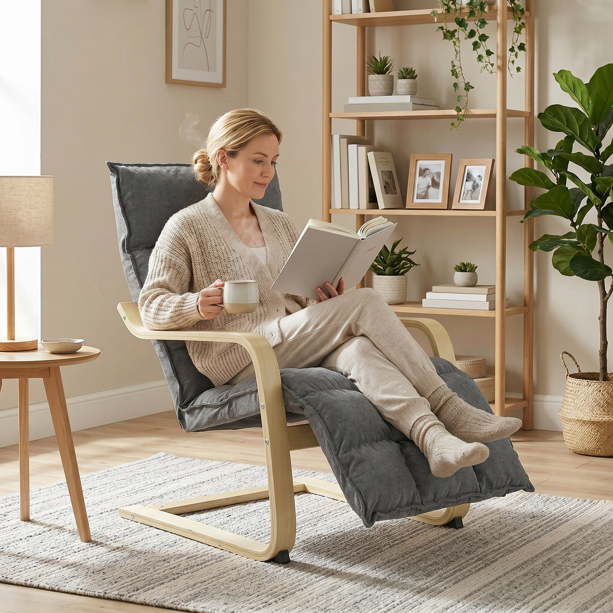 Linen Fabric Lounge Chair 66cm Wide With Footrest - Velmora