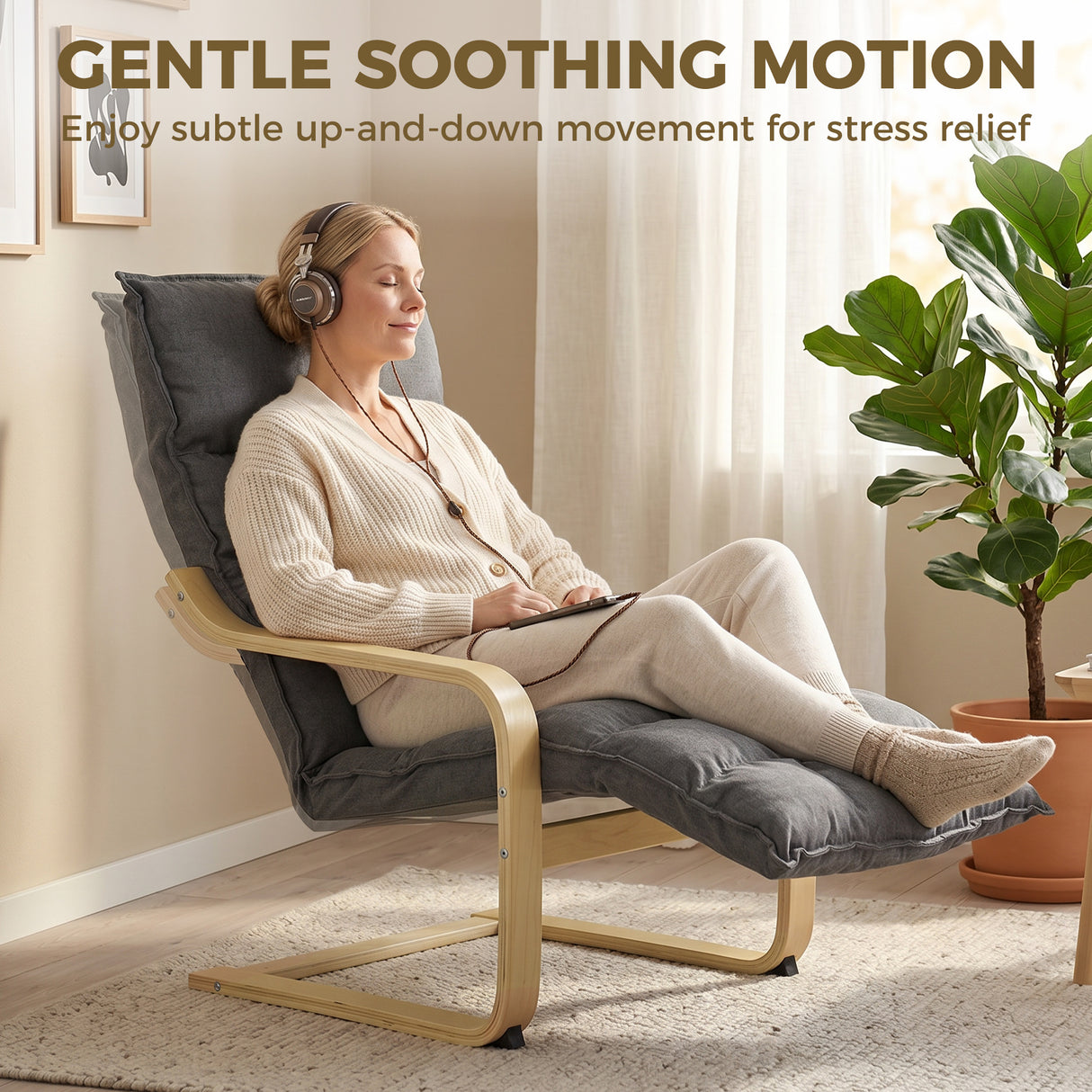 Linen Fabric Lounge Chair 66cm Wide With Footrest - Velmora