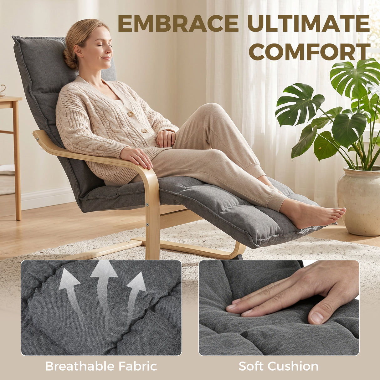Linen Fabric Lounge Chair 66cm Wide With Footrest - Velmora