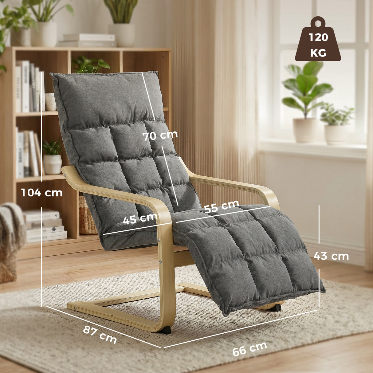 Linen Fabric Lounge Chair 66cm Wide With Footrest - Velmora