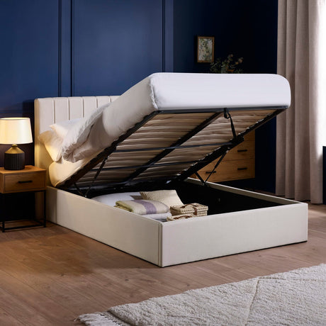 Linen Fabric Ottoman Storage Double Bed - Aylen