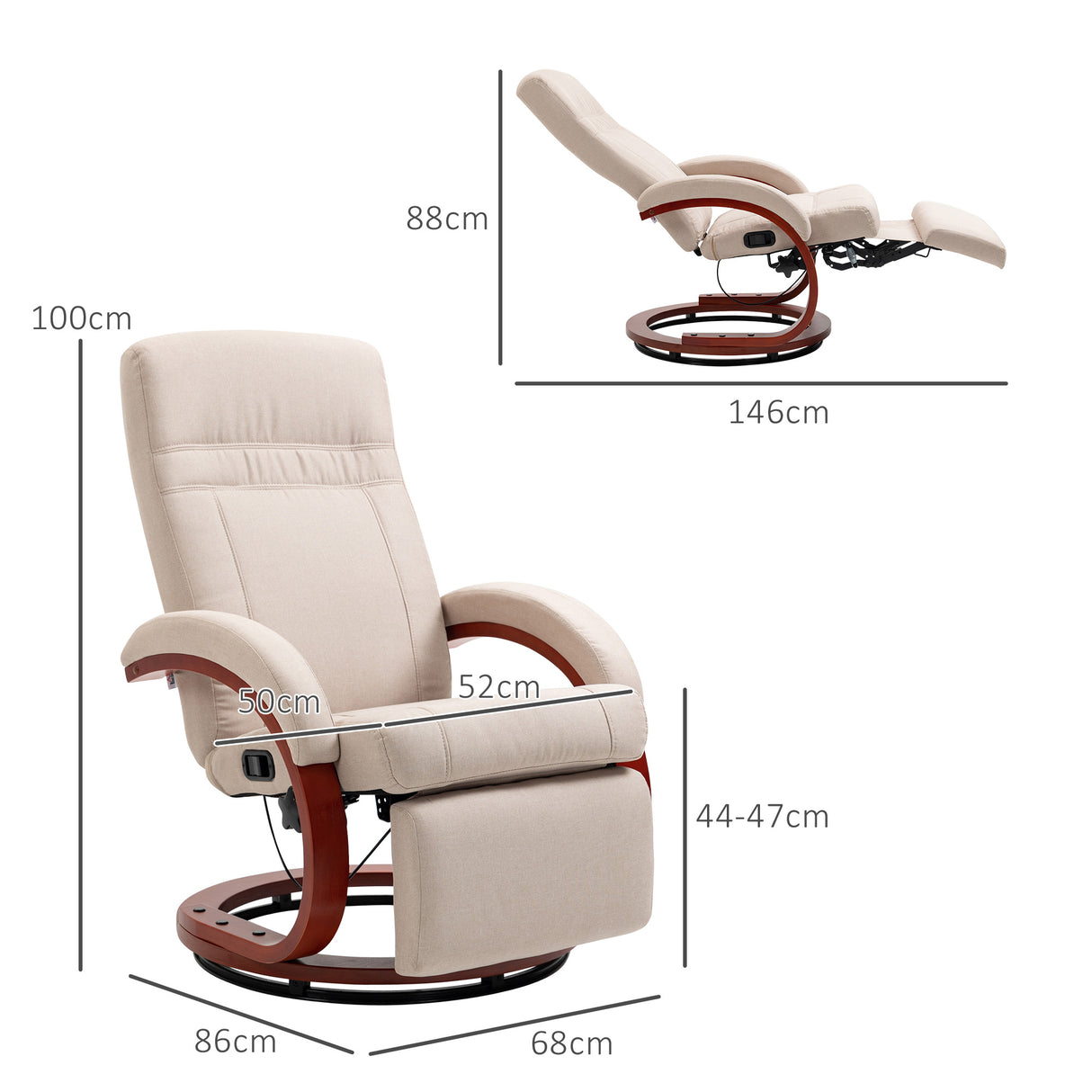 Linen Fabric Recliner Chair 100cm Wide With Footstool - Velmora