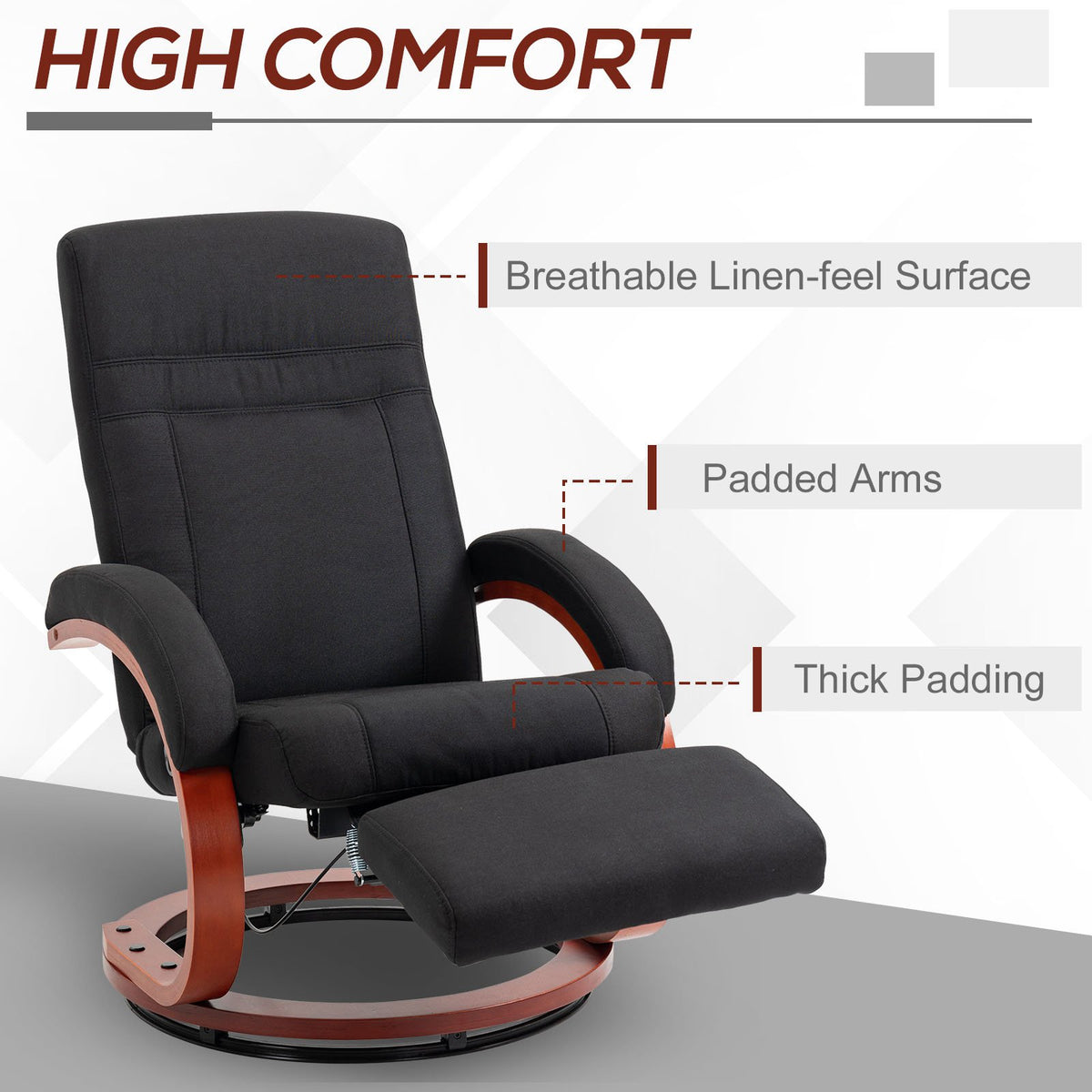 Linen Fabric Recliner Chair 100cm Wide With Footstool - Velmora
